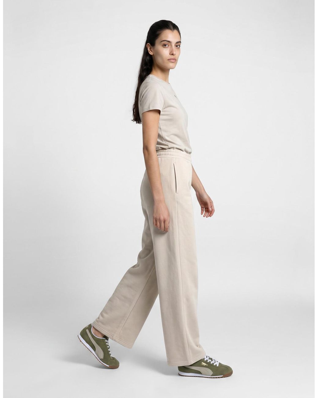 PUMA Natural Tracksuit Bottoms Ess Cat Comfort Wide Leg Pants Fl Op