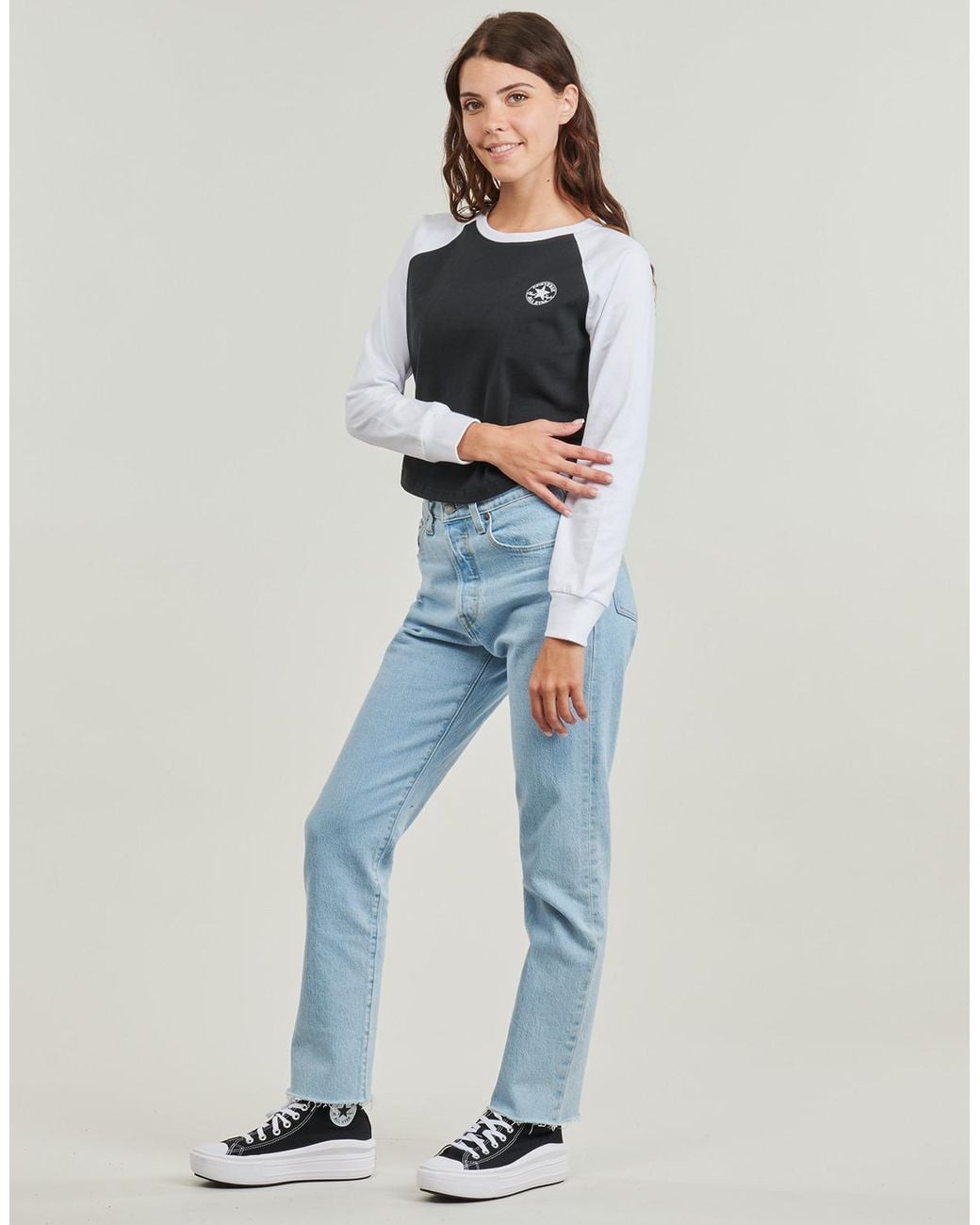 Converse Gray Long Sleeve T-shirt Raglan Long-sleeve Top