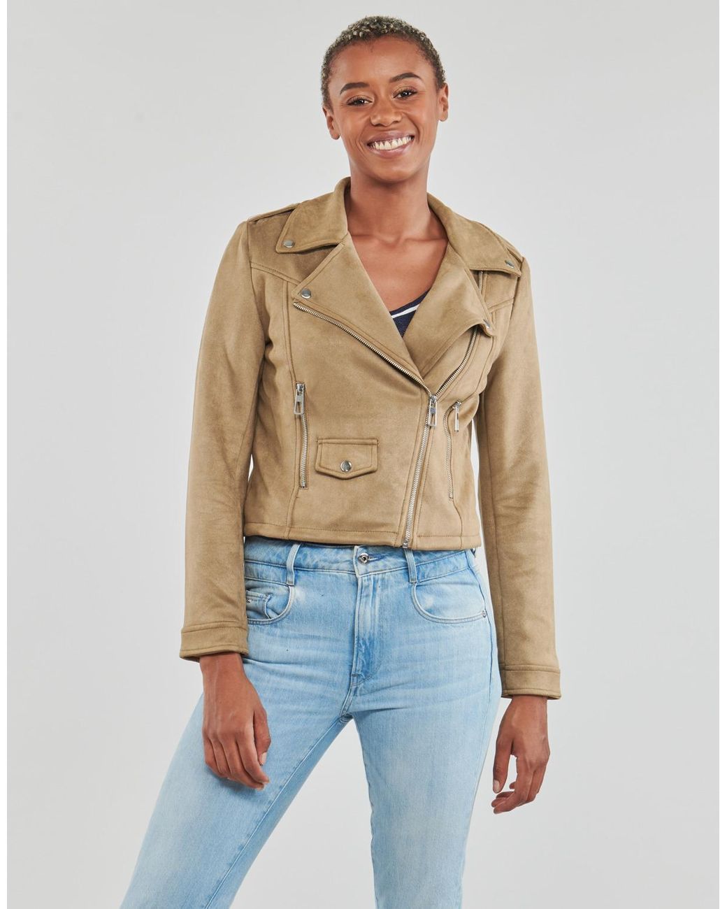 ONLY Natural Leather Jacket Onlscootie Faux Suede Biker Jacket Otw