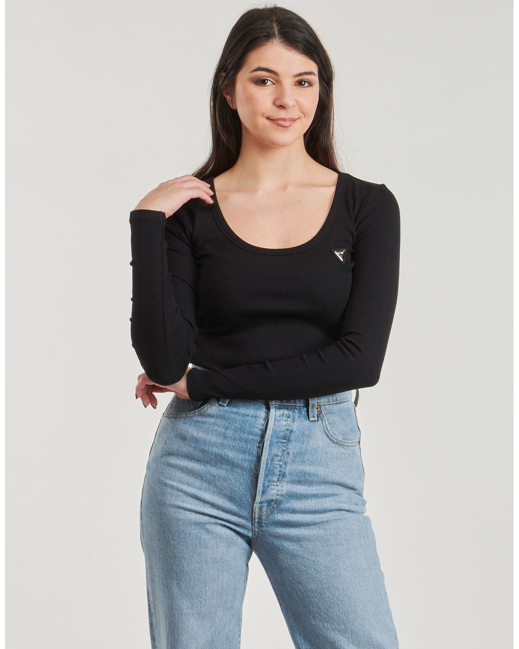 Guess Long Sleeve T-shirt Colette Ls Rib in Black | Lyst UK