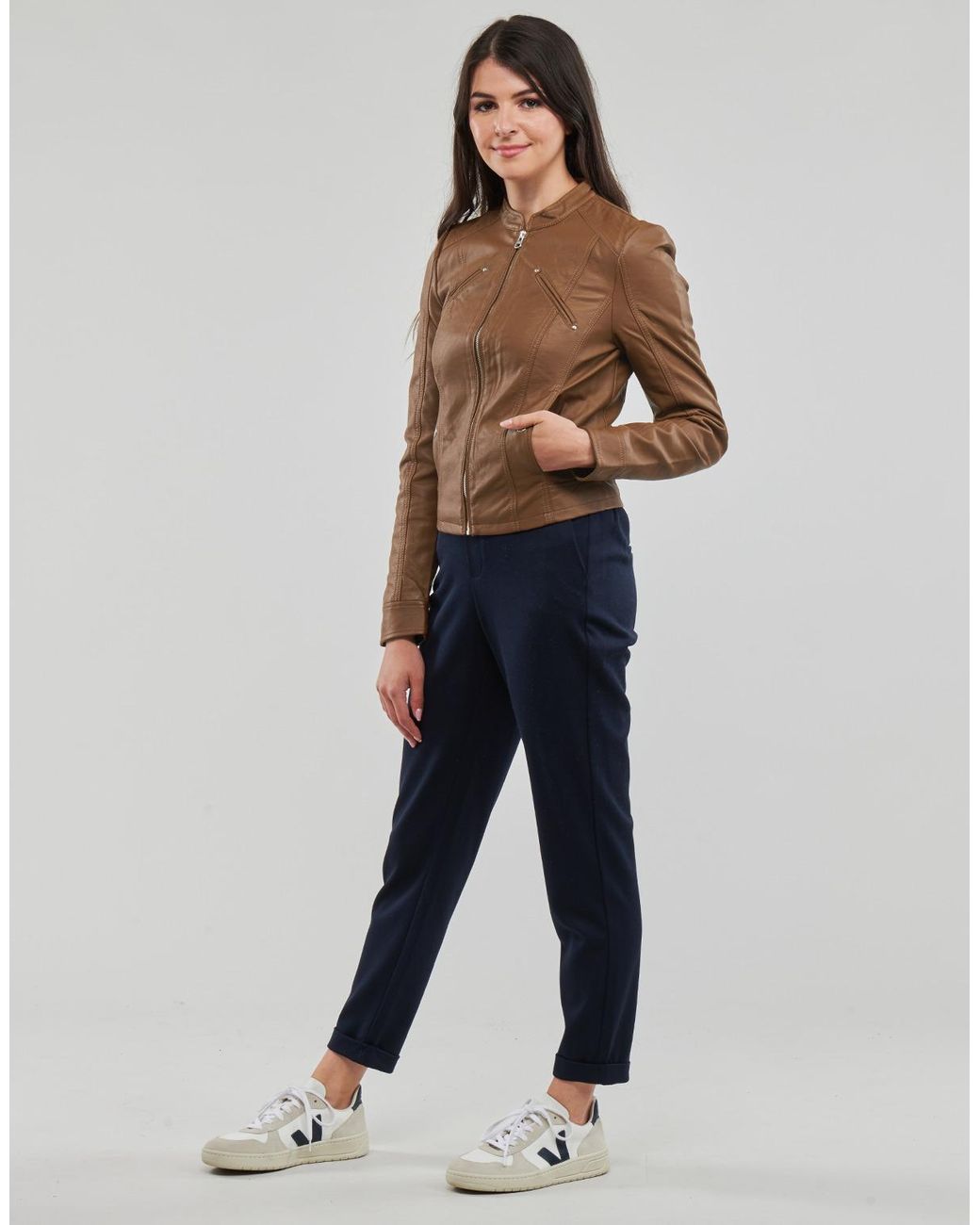 Vero Moda Brown Leather Jacket Vmfavodona Coated Jacket Noos