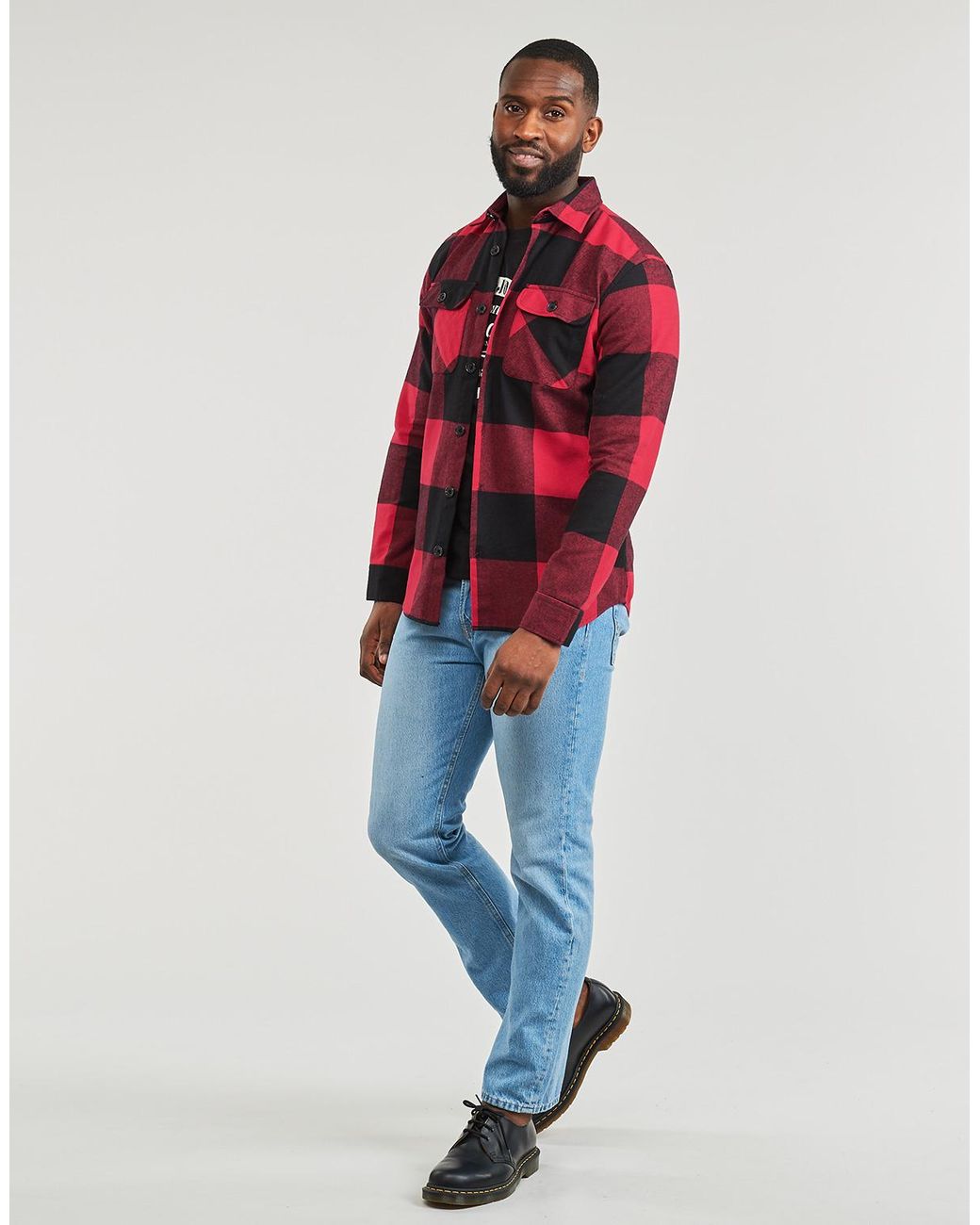 Jack & Jones Red Long Sleeved Shirt Jjedarren Buffalo Overshirt Ls for men