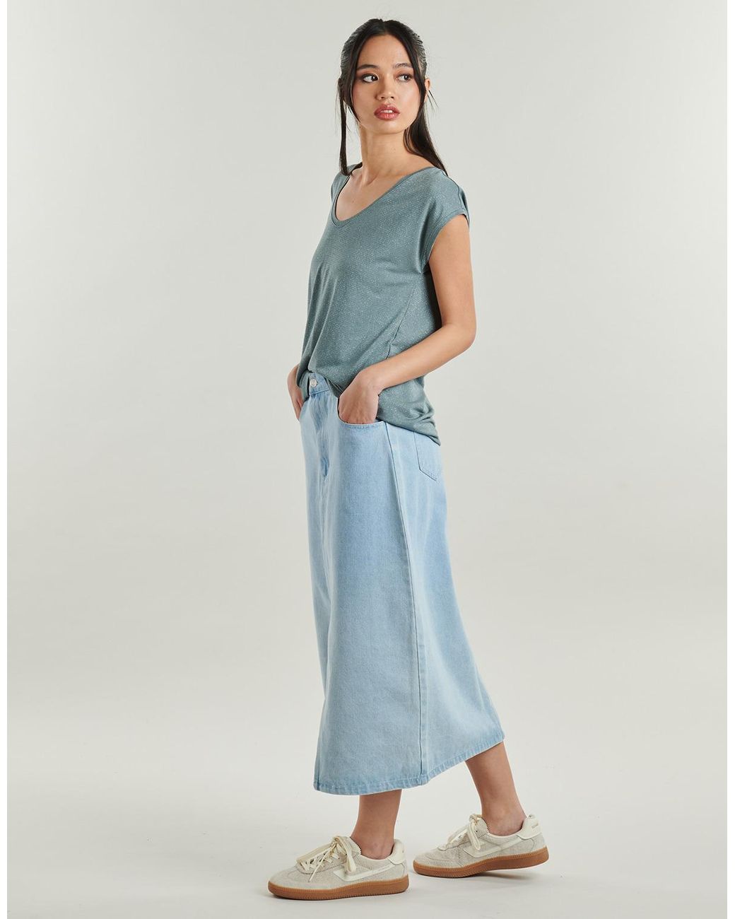 Pieces Blue T Shirt Pcbillo Tee Lurex Stripes