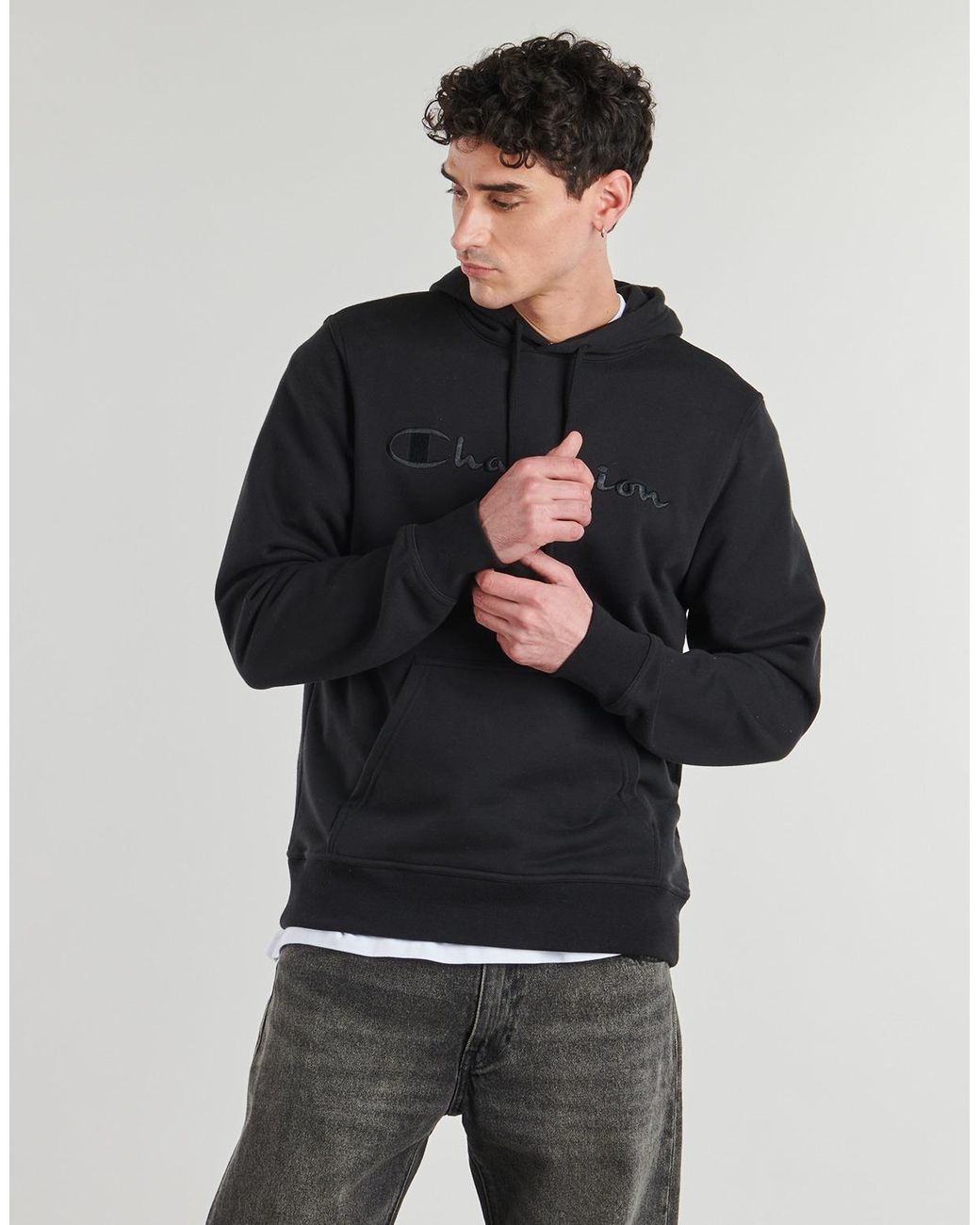 Champion Black Hoodies Hooded Sweatshirt for men