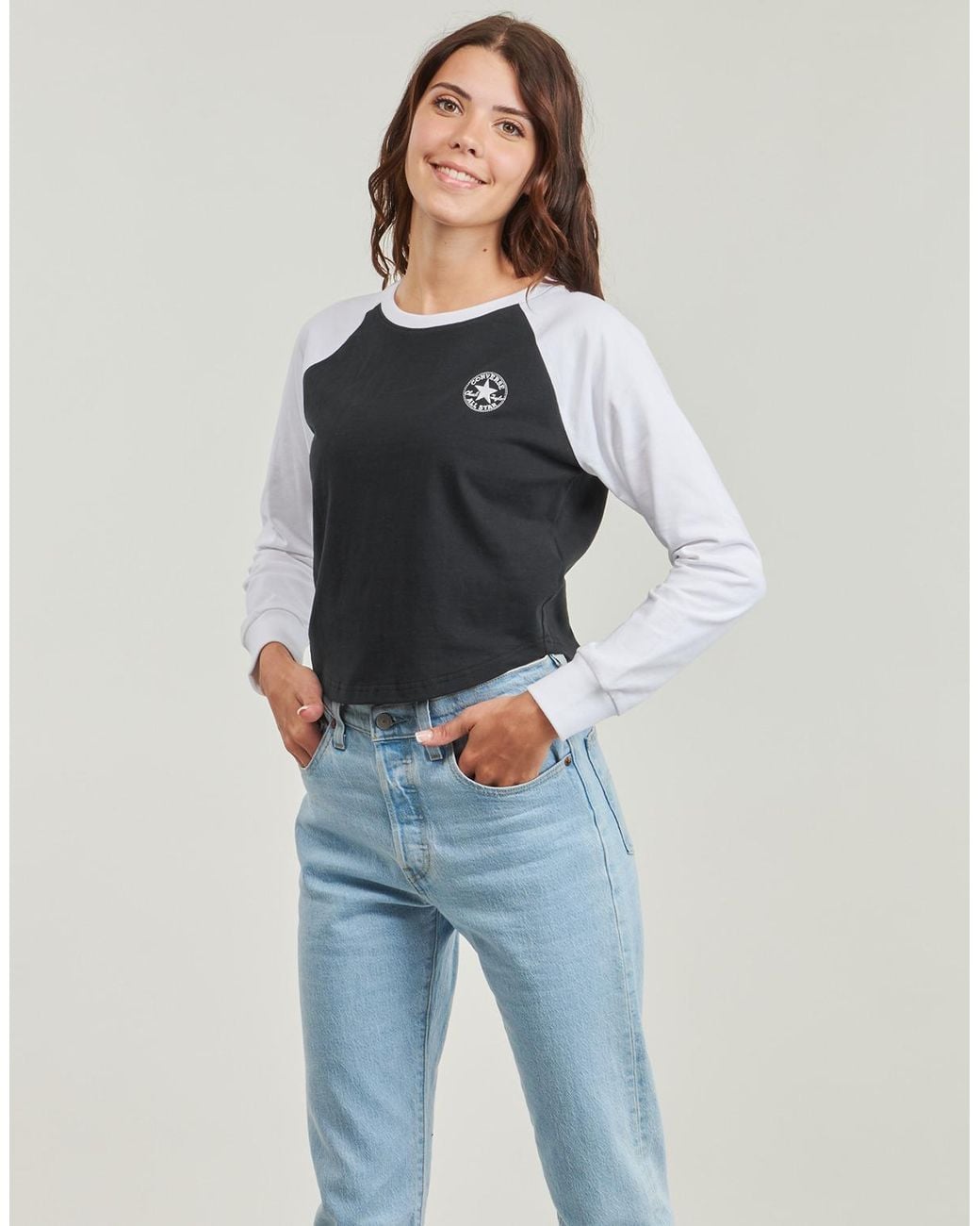 Converse Gray Long Sleeve T-shirt Raglan Long-sleeve Top