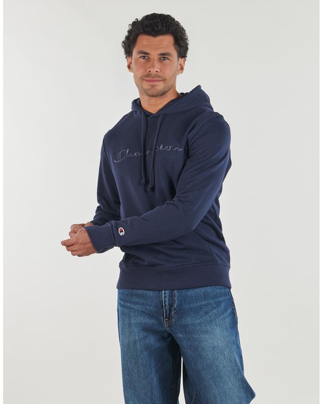 Champion Blue Hoodies Hooded Sweatshirt for men