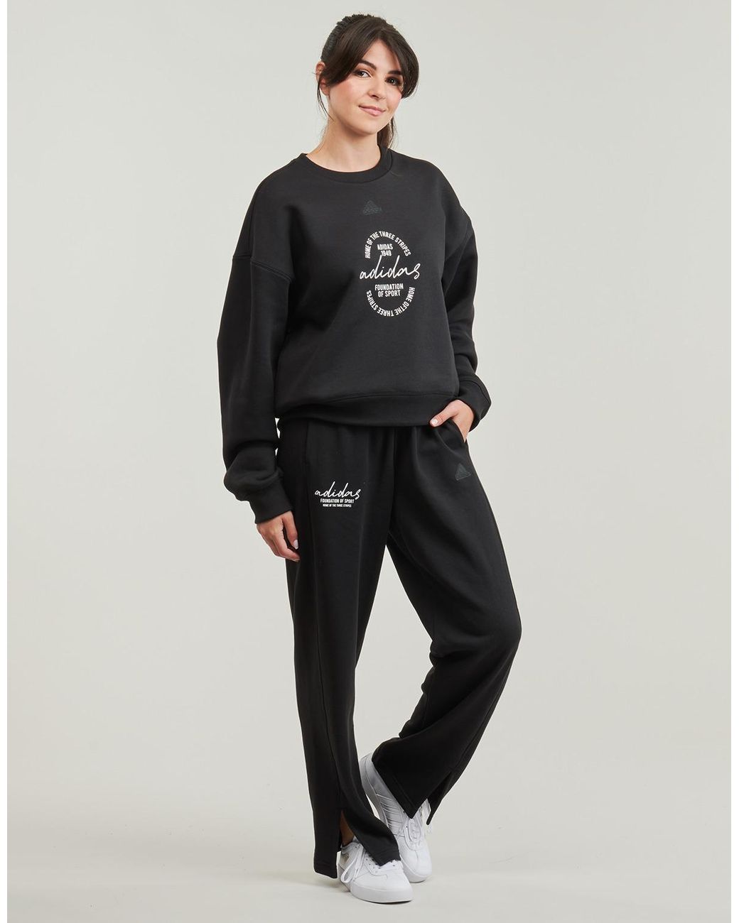 Adidas Black Sweatshirts Signature Graphic Print Fleece Loose Sweatshirt