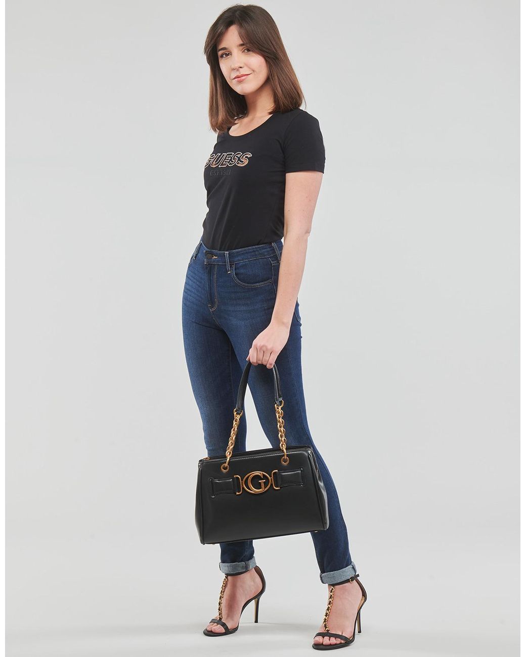 Guess Black T Shirt Ss Rn Mesh Logo Tee