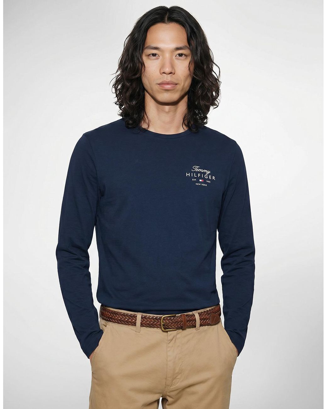 Tommy Hilfiger Blue Long Sleeve T-shirt Script Stack Ls Regular Tee for men