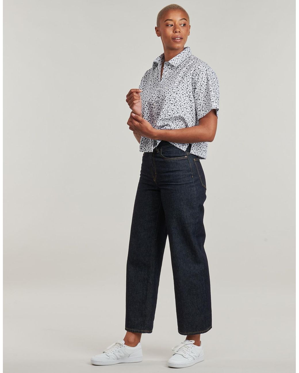 Guess Gray Shirt Ss Camp Collar Boxy Shirt