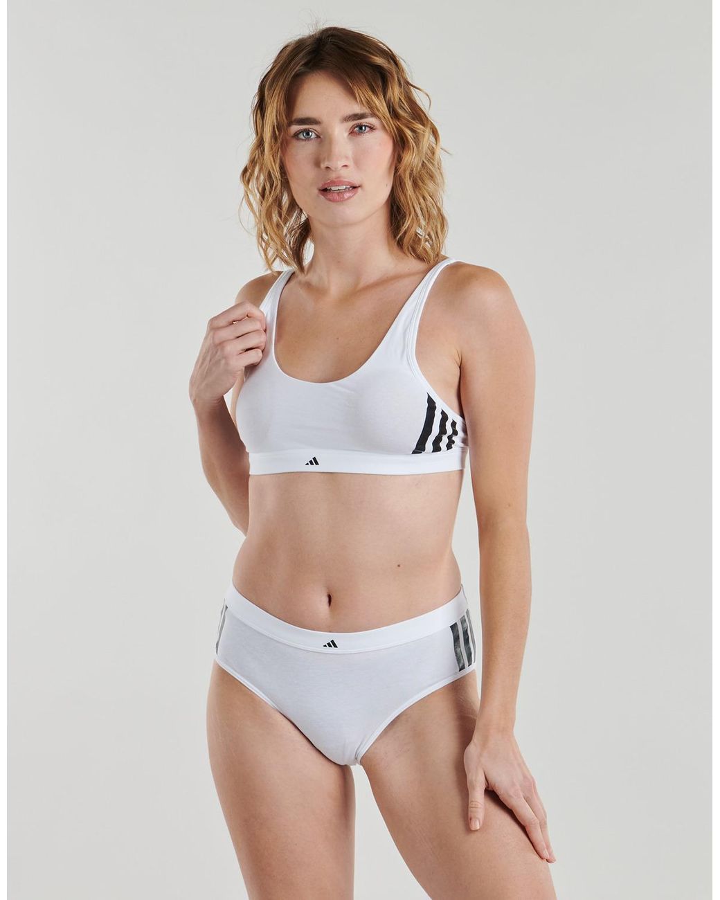 Adidas White Sports Bras Active Essentials Cotton 3 Stripes