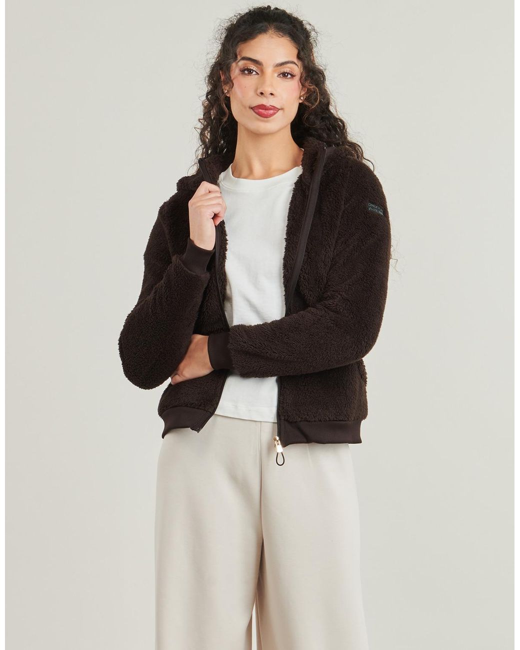 Only Play Black Fleece Jacket Onpfluffy Hood Fz