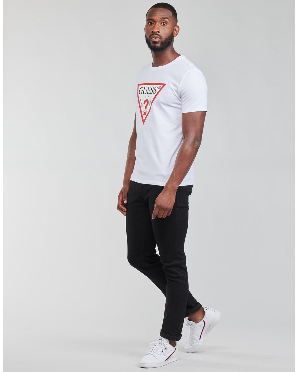 Guess White Logo T Shirt for men