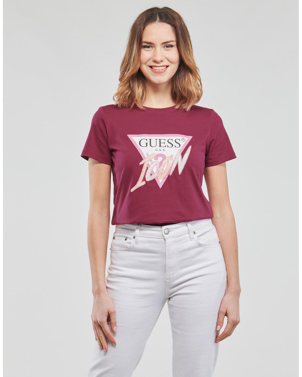 Guess Pink T Shirt Ss Cn Icon Tee