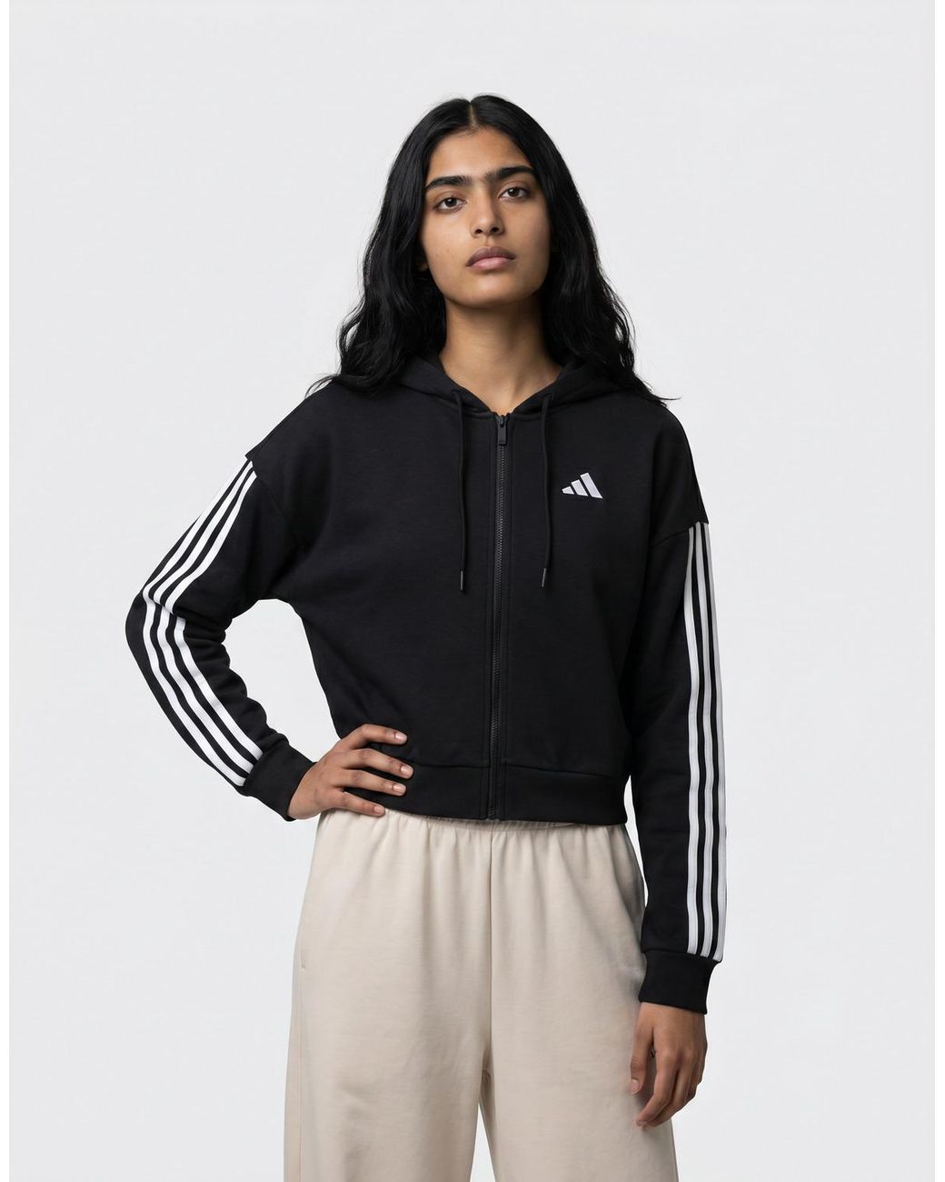 Adidas Black Tracksuit Jacket Essentials 3-stripes French Terry Full-zip Hoodie