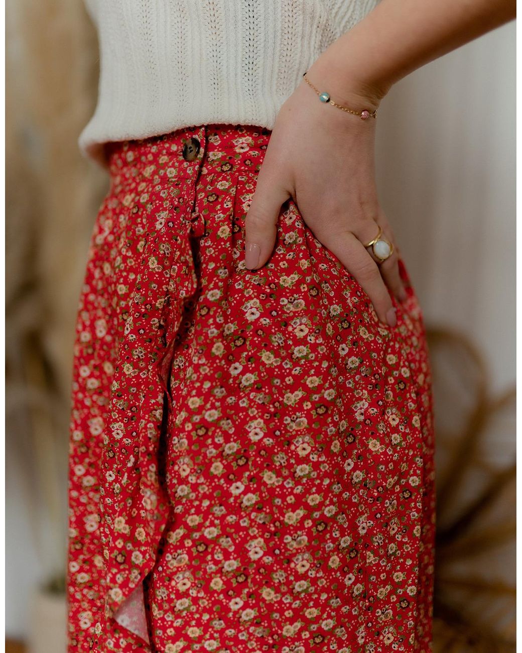 Celeste Red Midi Skirts Tourterelle