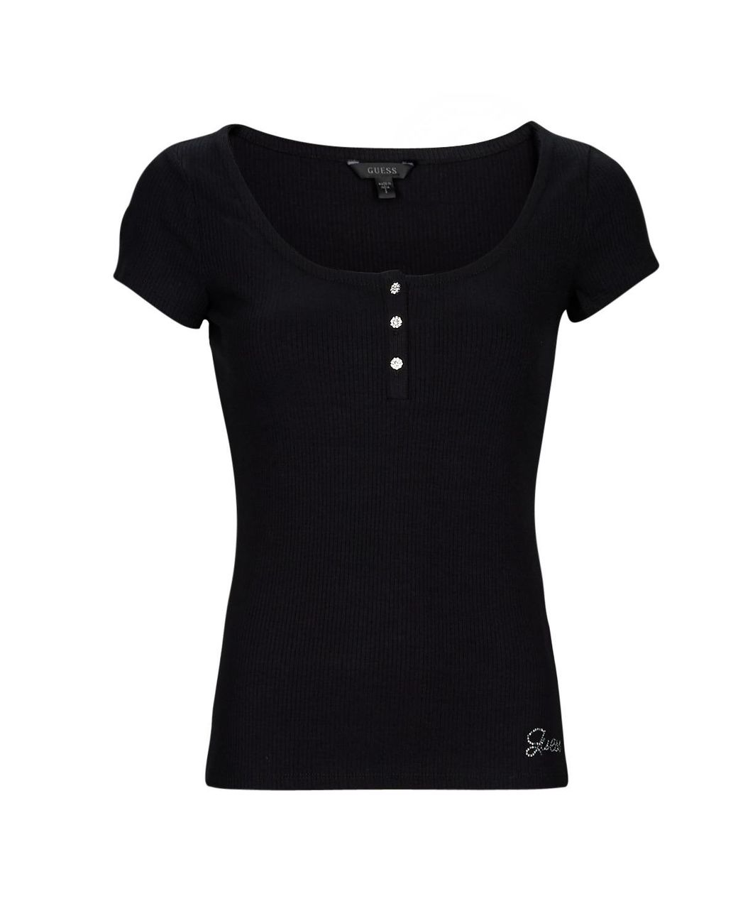 Guess Black T Shirt Es Ss Karlee Jewel Btn Henley
