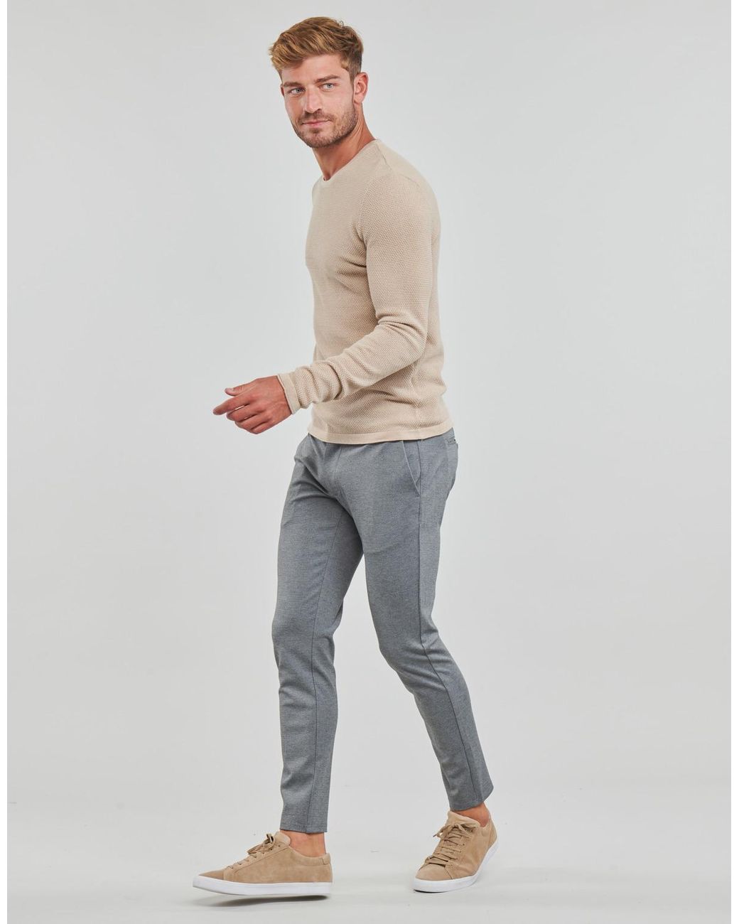 Only & Sons Gray Onspanter Life 12 Struc Crew Knit Sweater for men