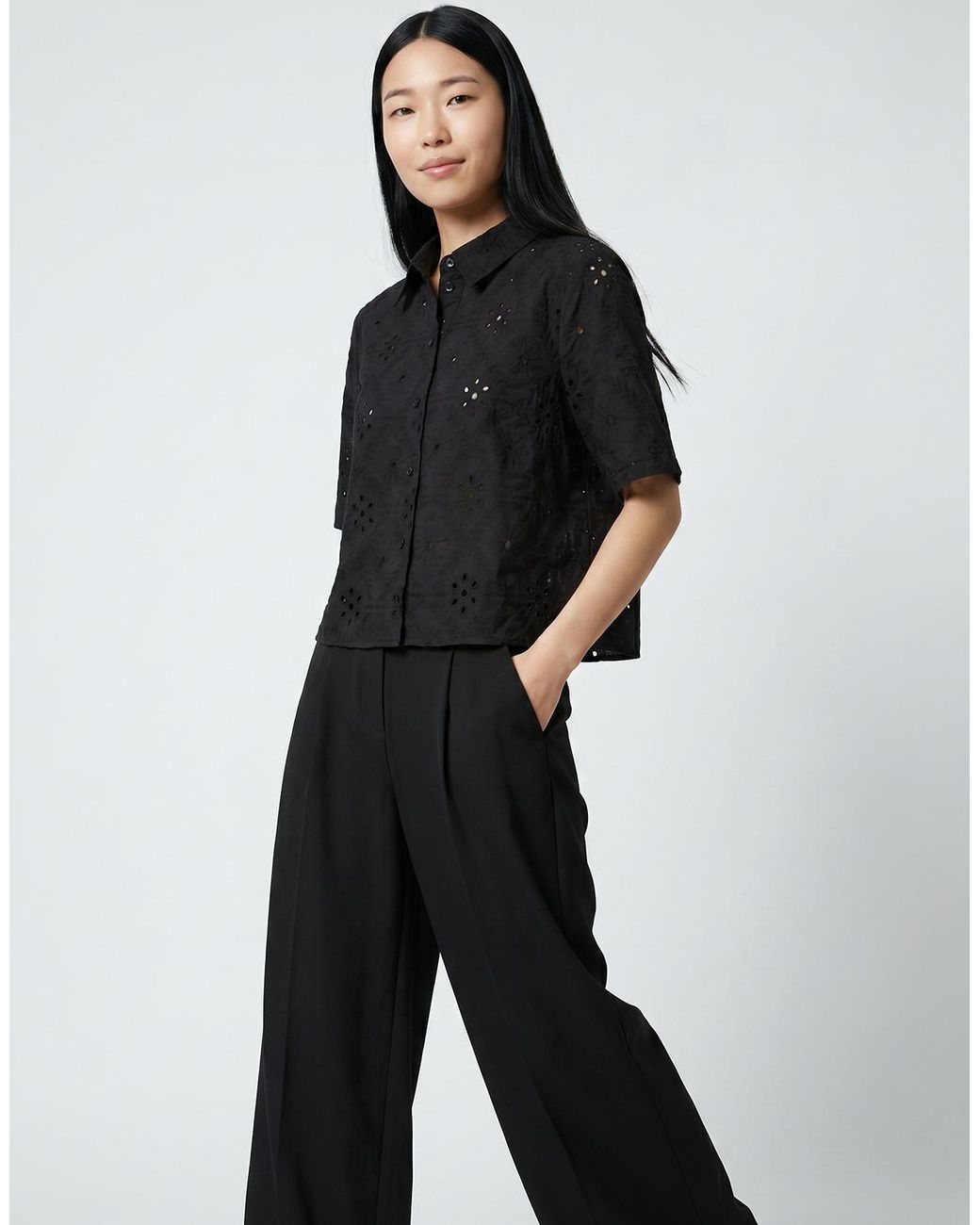 Vero Moda Black Blouse Vmeliza Short 2/4 Sleeve Shirt