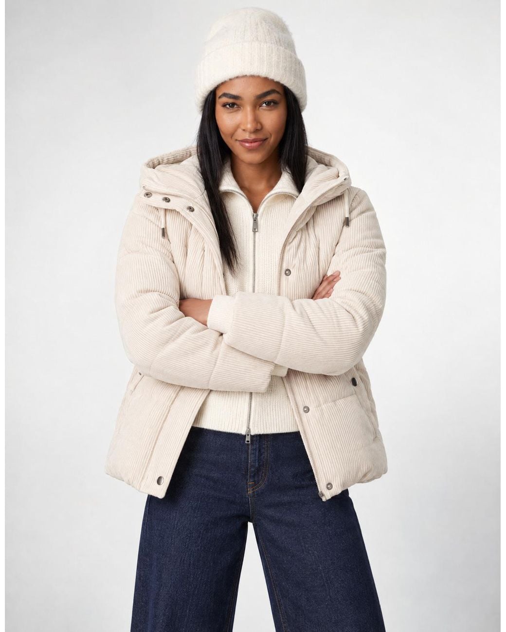 Jdy Natural Duffel Coats Vita Cord Short Hood Puffer