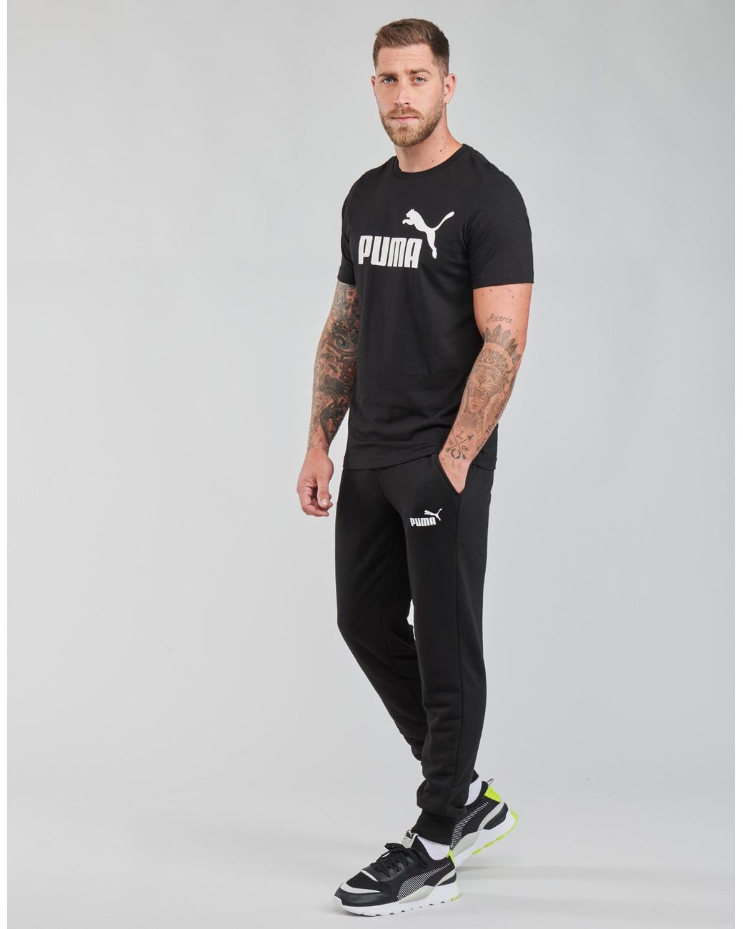 PUMA Black T Shirt Ess Logo Tee for men