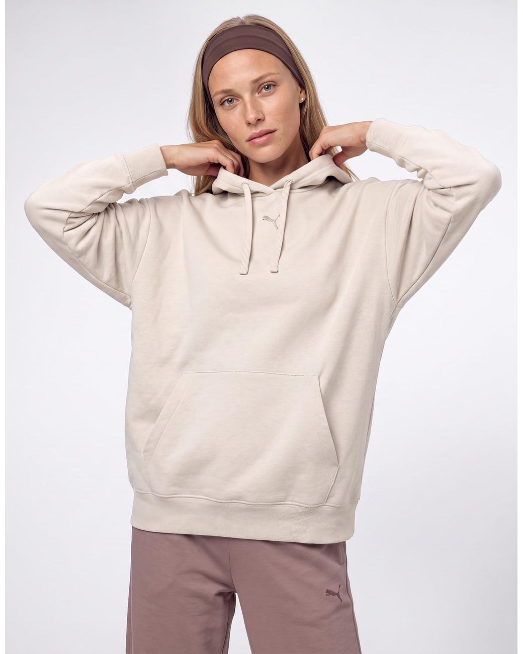 PUMA Gray Sweatshirts Ess Centered Cat Logo Relaxed Hoodie Fl