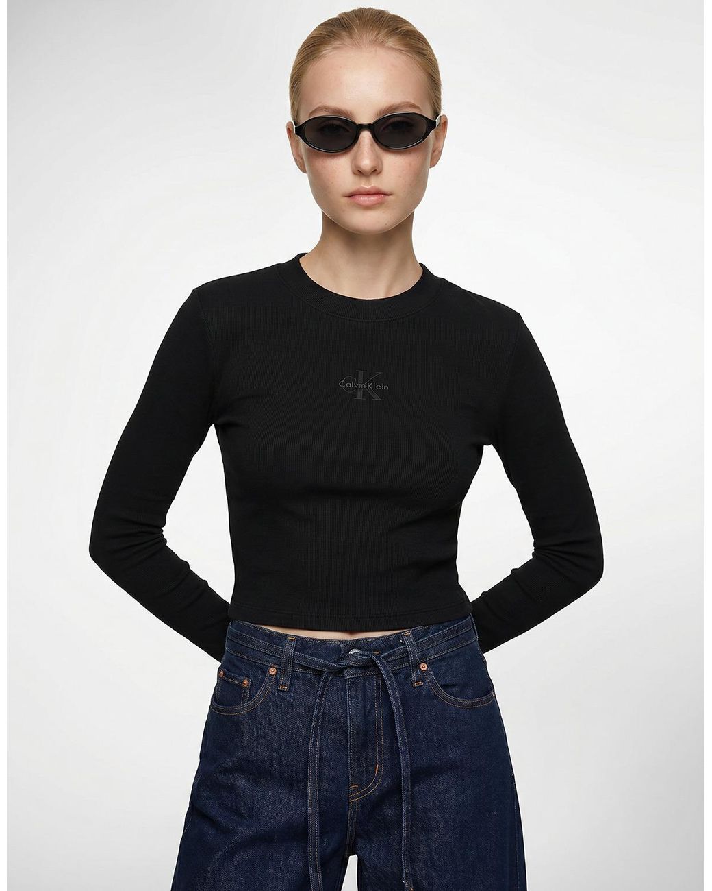 Calvin Klein Black Long Sleeve T-shirt Ls Monologo Baby Tee