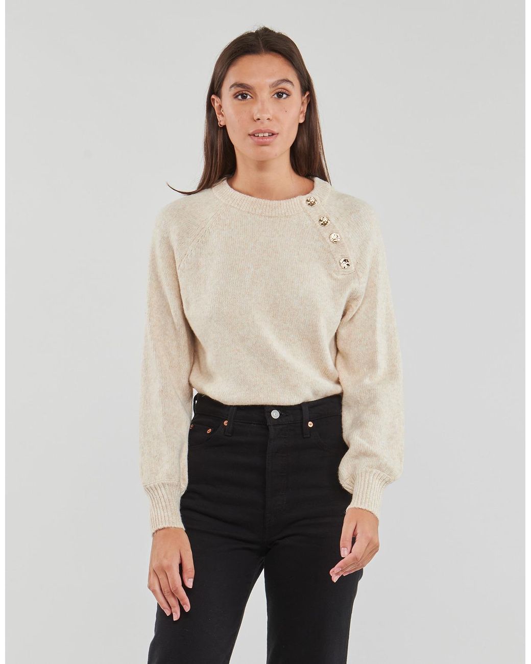 ONLY Natural Sweater Onlemma Ls Button Oneck Knt