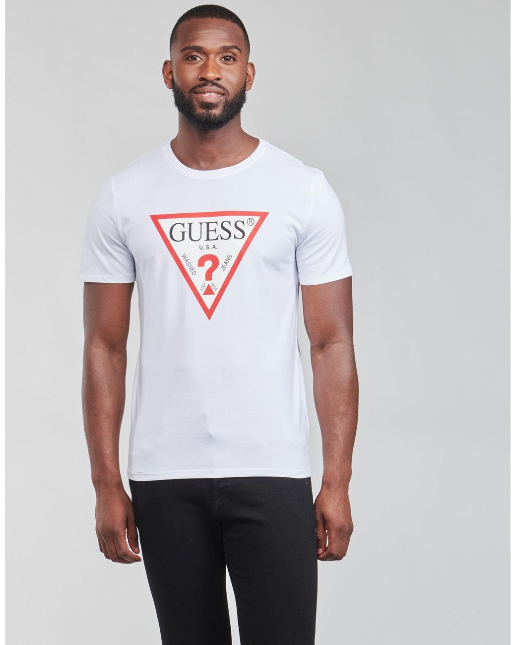Guess White Logo T Shirt for men
