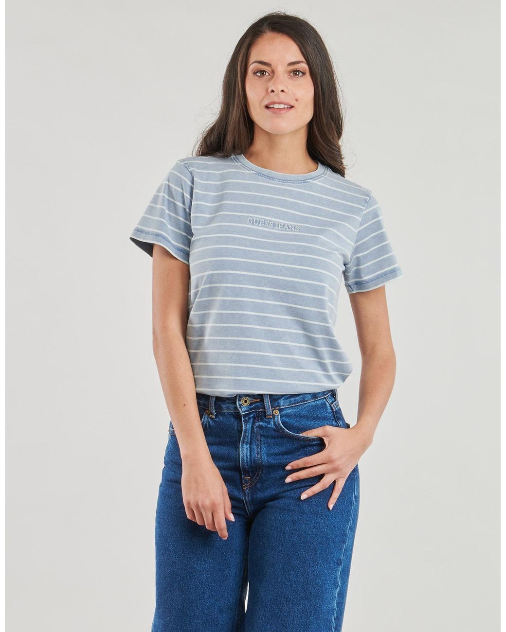 Guess Blue T Shirt Ss Cn Reg Yd Striped Tee