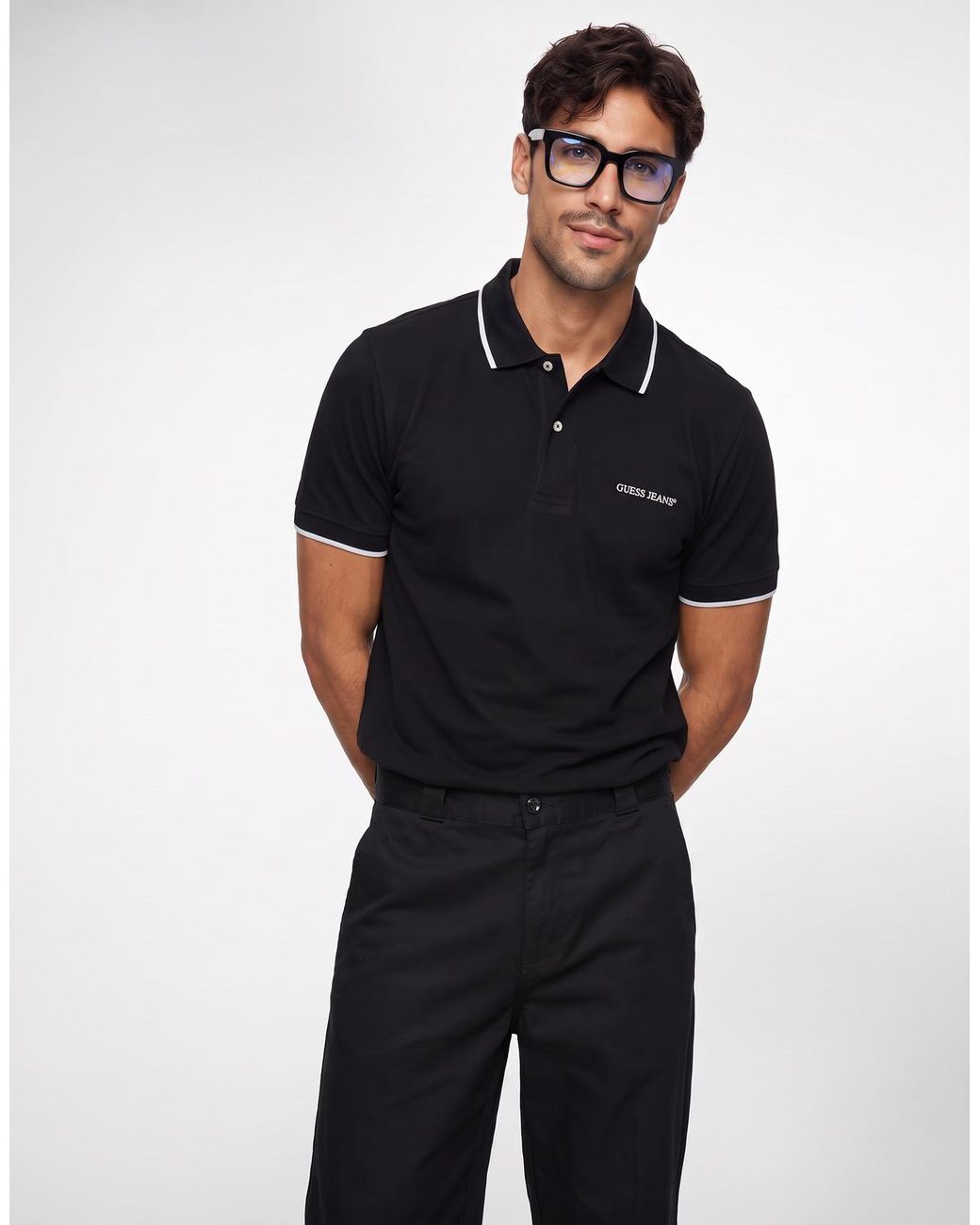 Guess Black Polo Shirt Reg Embro Ss Polo Tipping for men