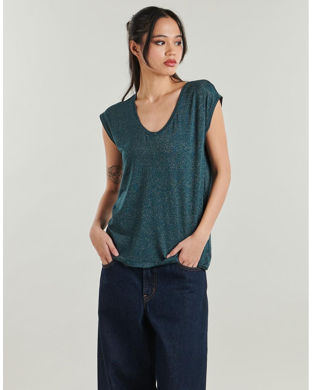 Pieces Blue T Shirt Pcbillo Tee Lurex Stripes