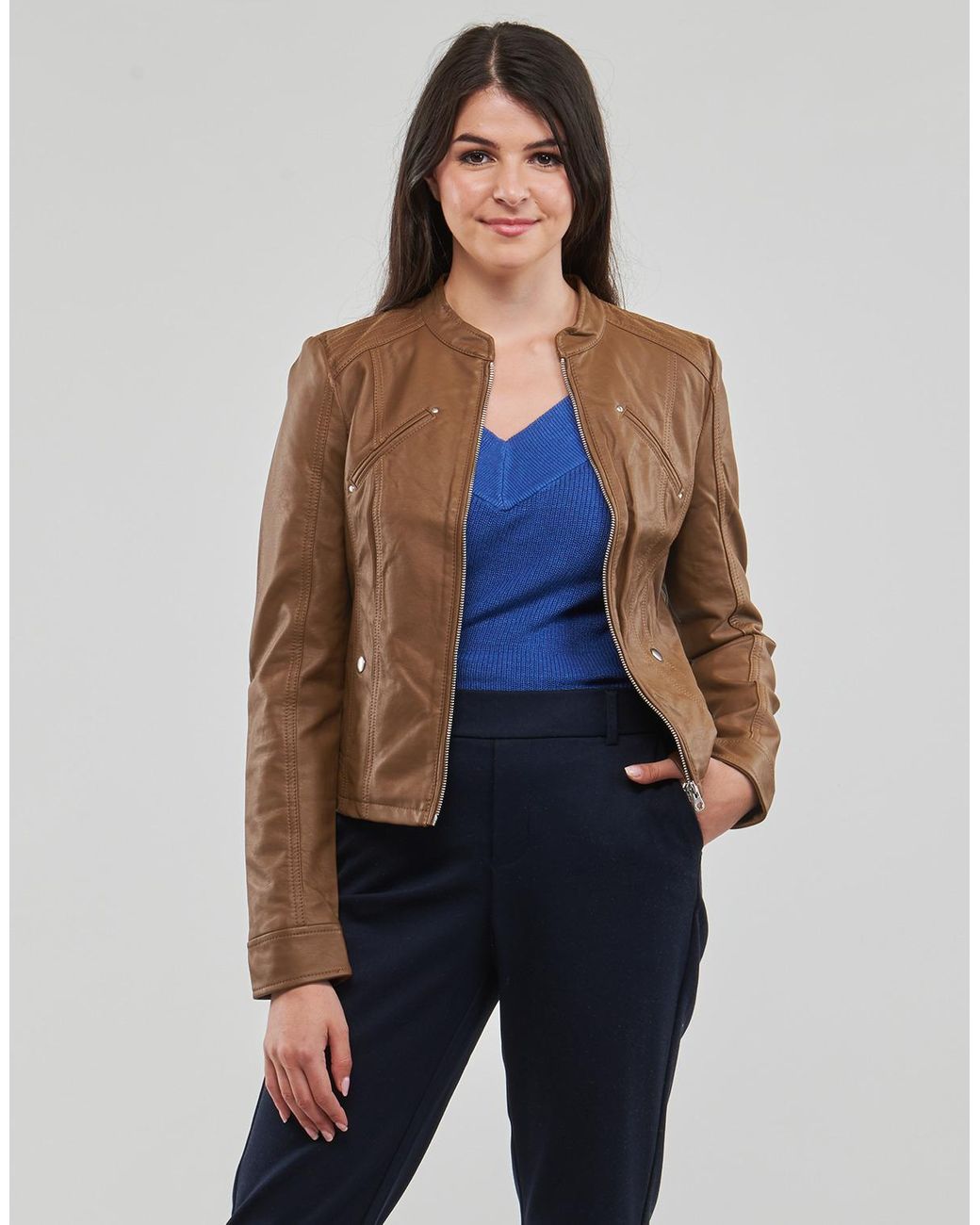 Vero Moda Brown Leather Jacket Vmfavodona Coated Jacket Noos
