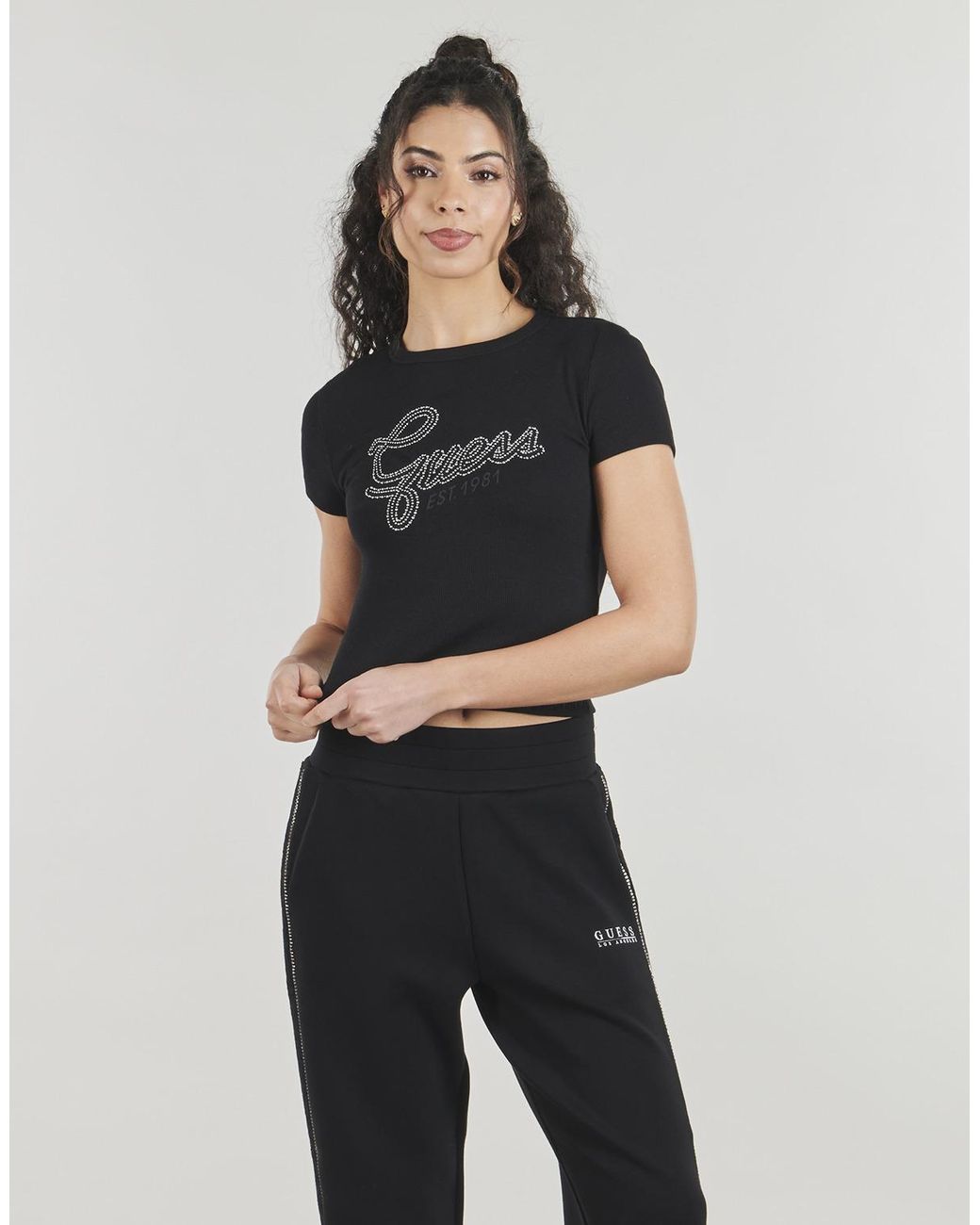 Guess Black T Shirt Ss Cn Studs