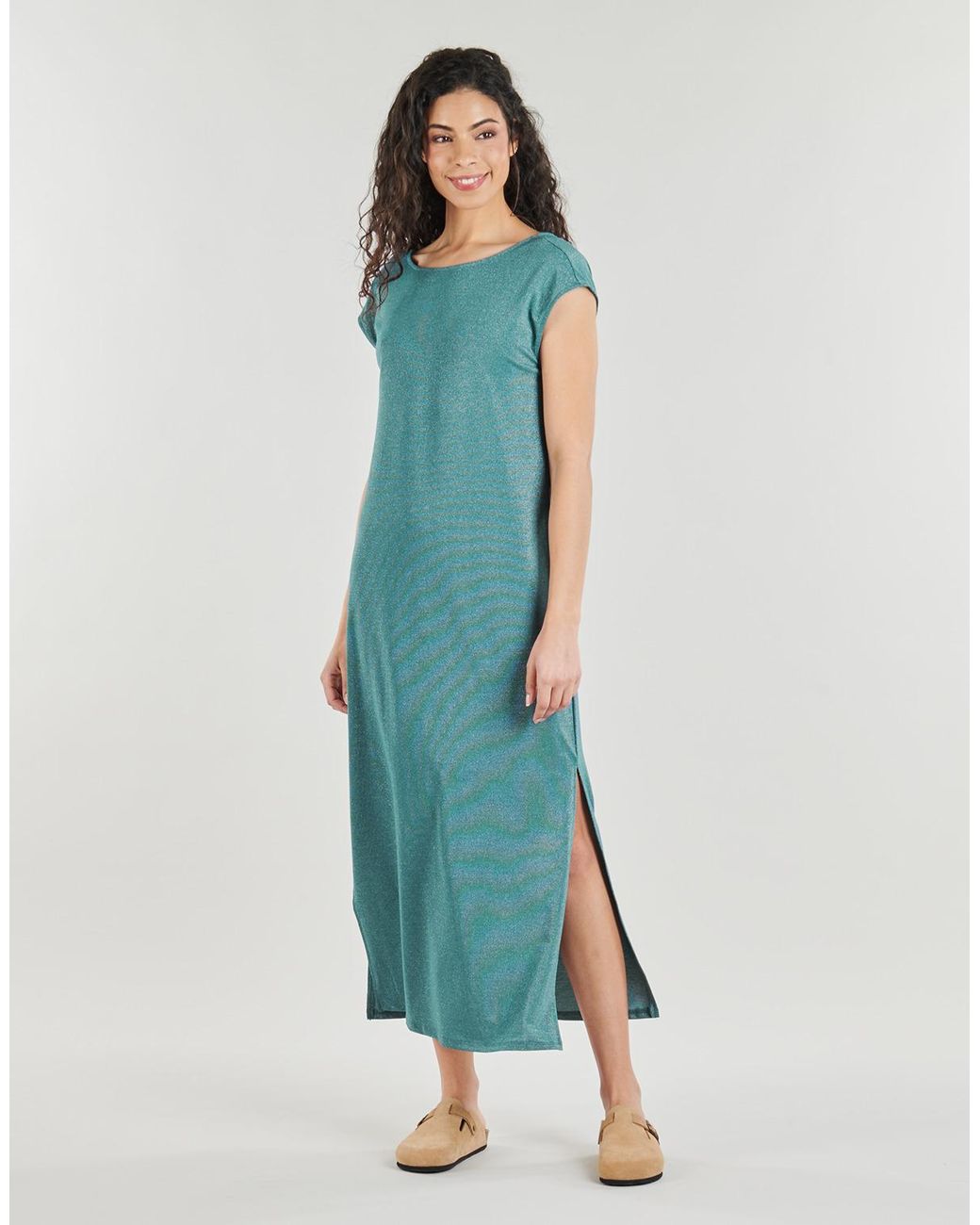 Vila Green Long Dress Viluxi S/s Rev Glitter