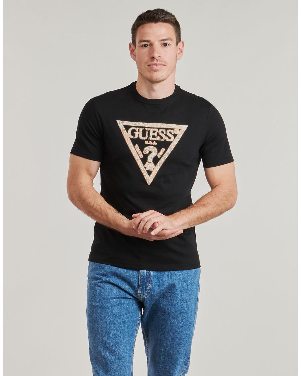 Guess Black T Shirt Cn Triangle Tee for men