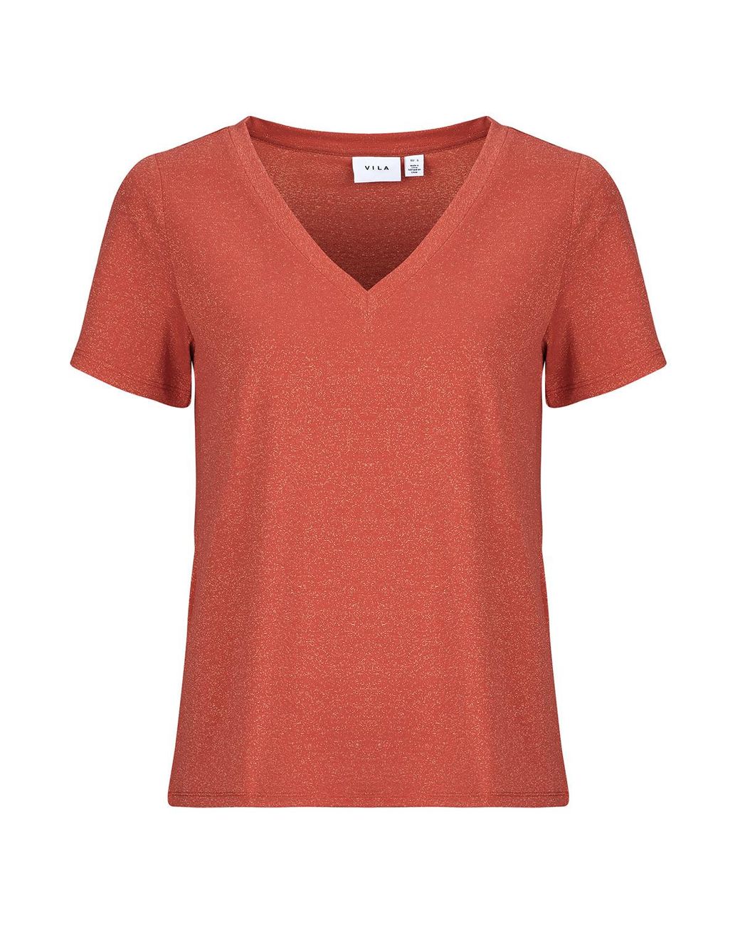 Vila Red T Shirt Viluxi Glitter V-neck