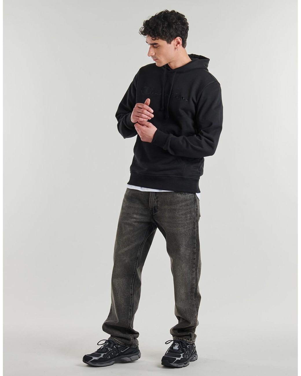 Champion Black Hoodies Hooded Sweatshirt for men