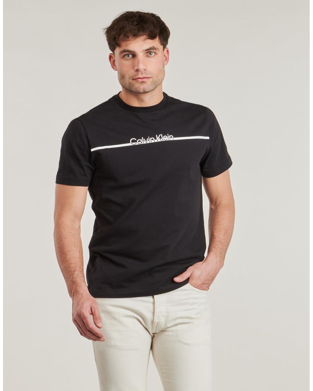 Calvin Klein Black T Shirt Split Line Logo T-shirt for men