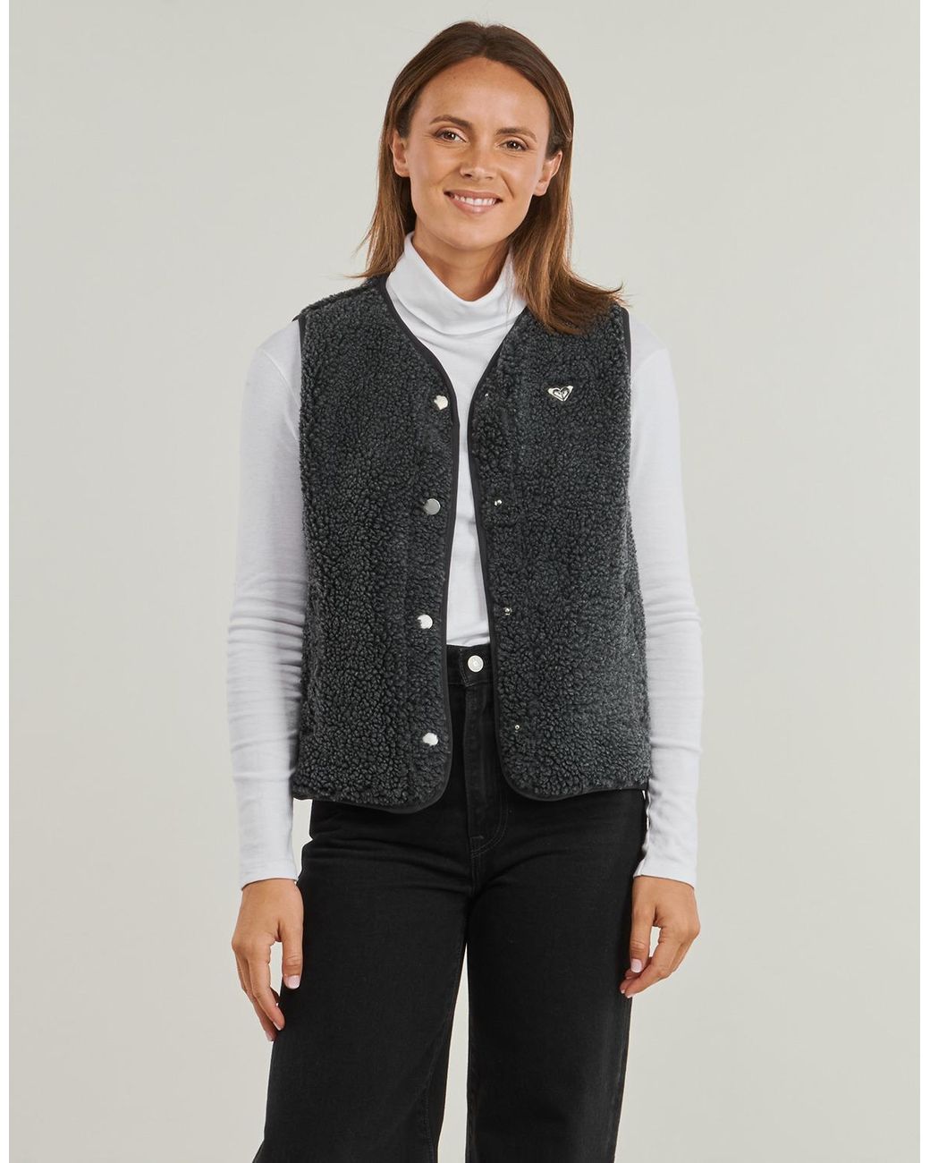 Roxy Gray Fleece Jacket Iconic Town Vest