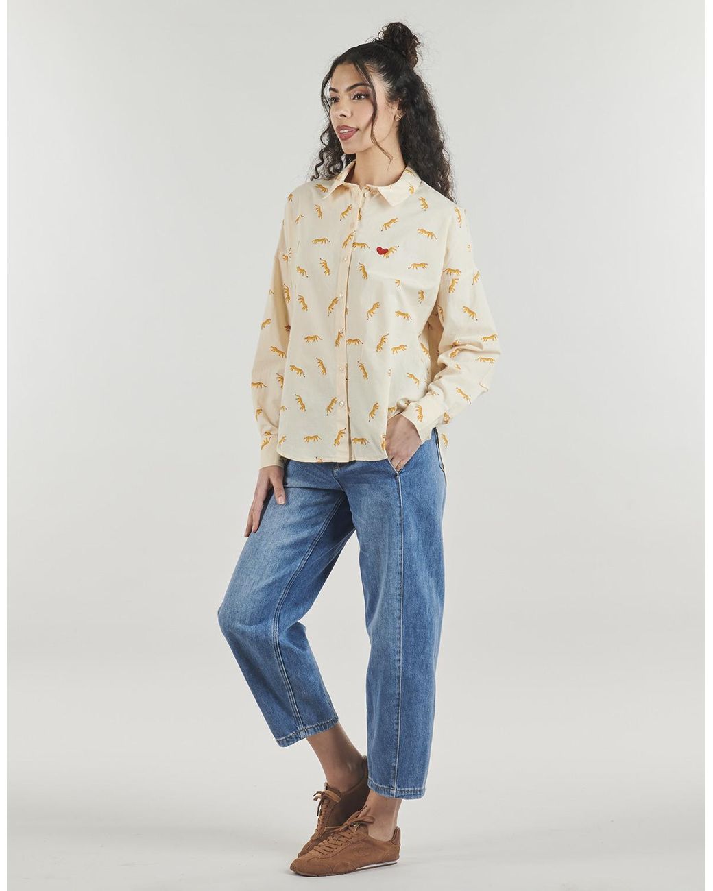 Pieces White Shirt Pcjanna Ls Loose Aop