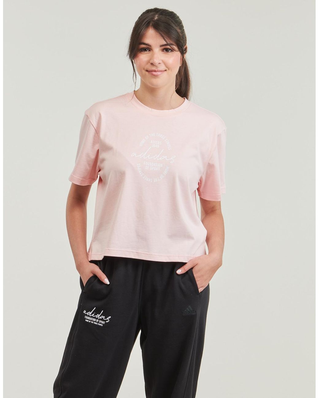 Adidas Pink T Shirt Brand Love Signature Graphic T-shirt
