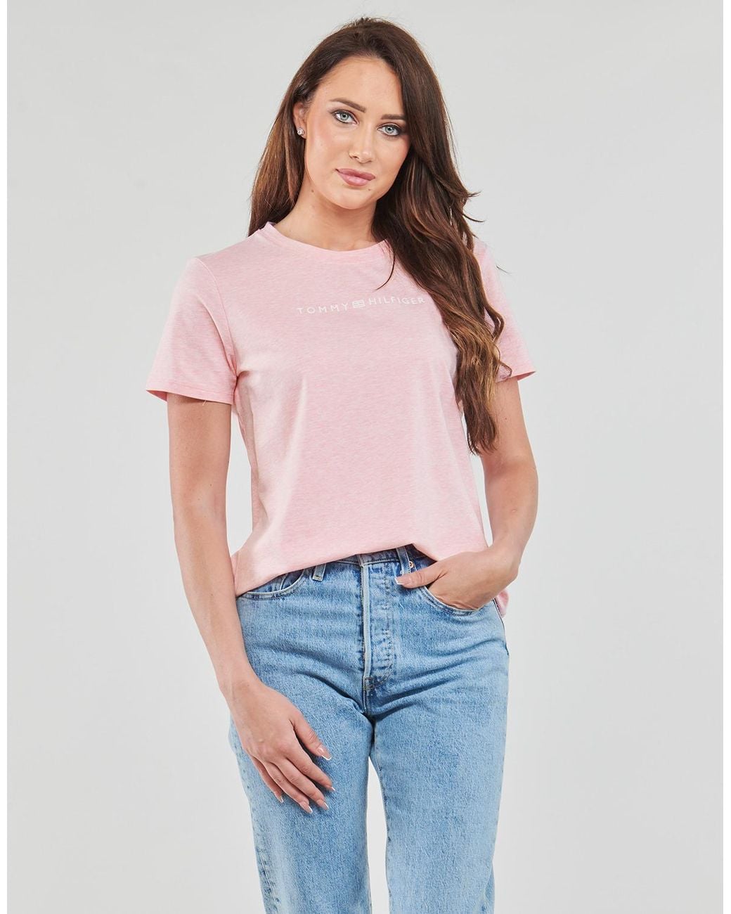 Tommy Hilfiger Pink T Shirt Reg Frosted Corp Logo C-nk Ss