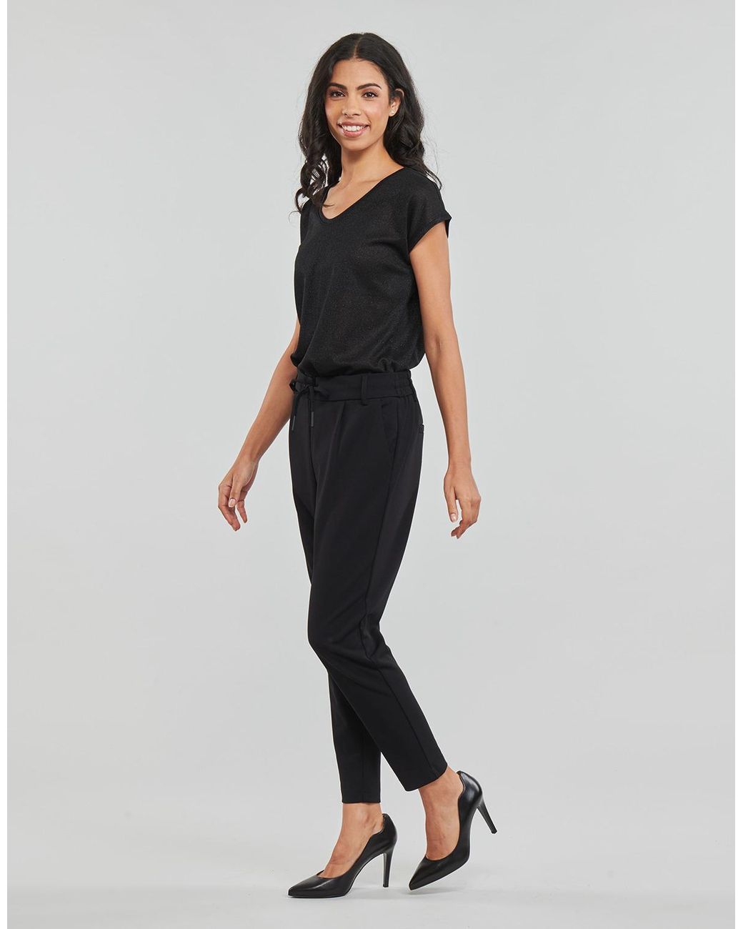 ONLY Black Onlsilvery S/s V Neck Lurex Top Jrs Blouse