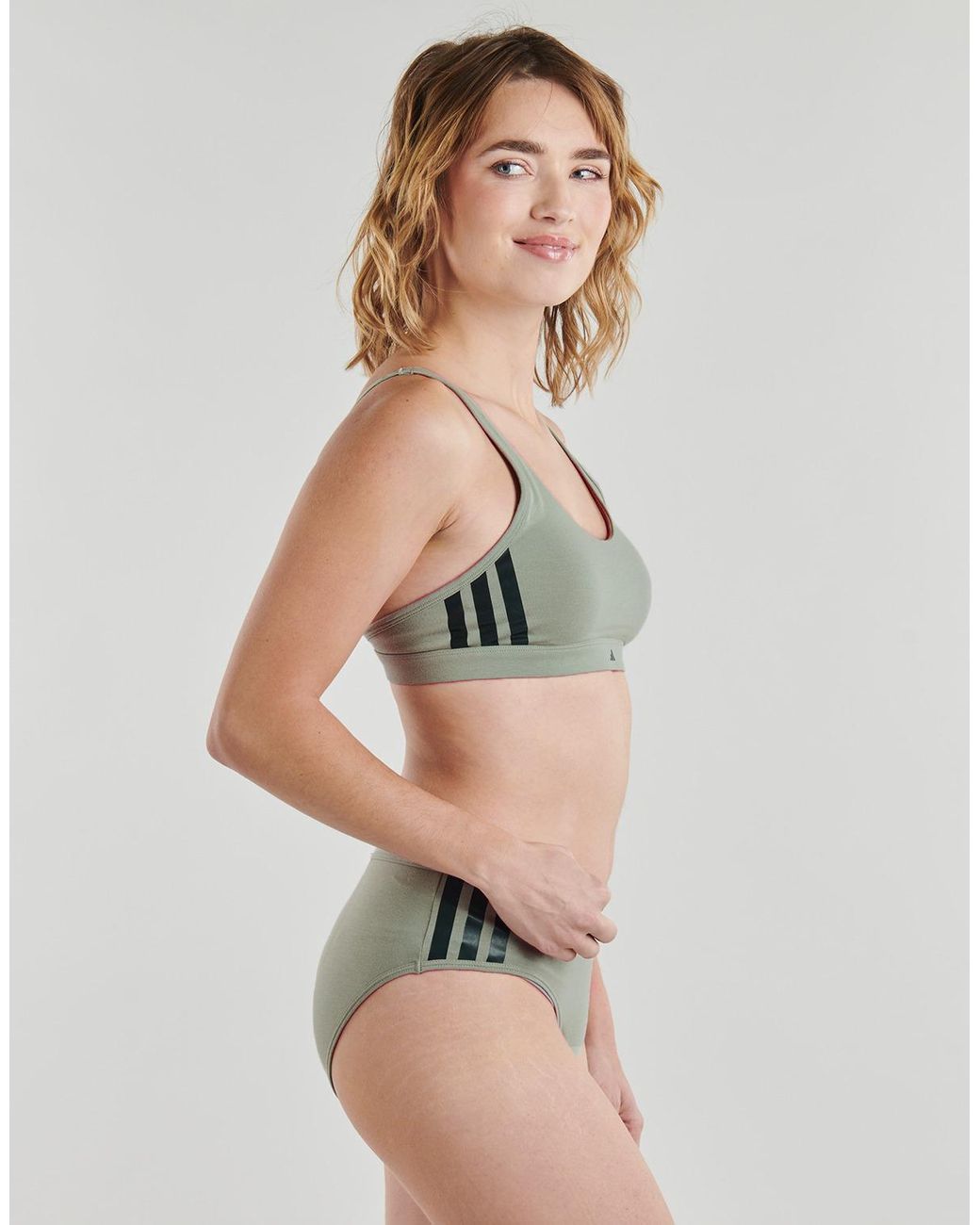 Adidas Gray Sports Bras Active Essentials Cotton 3 Stripes