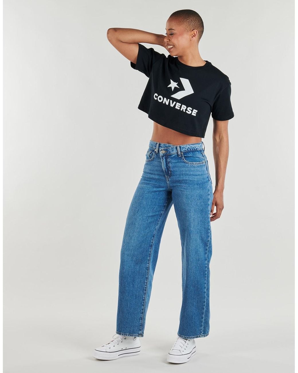 Converse Black T Shirt Star Chevron Sporty Crop Tee