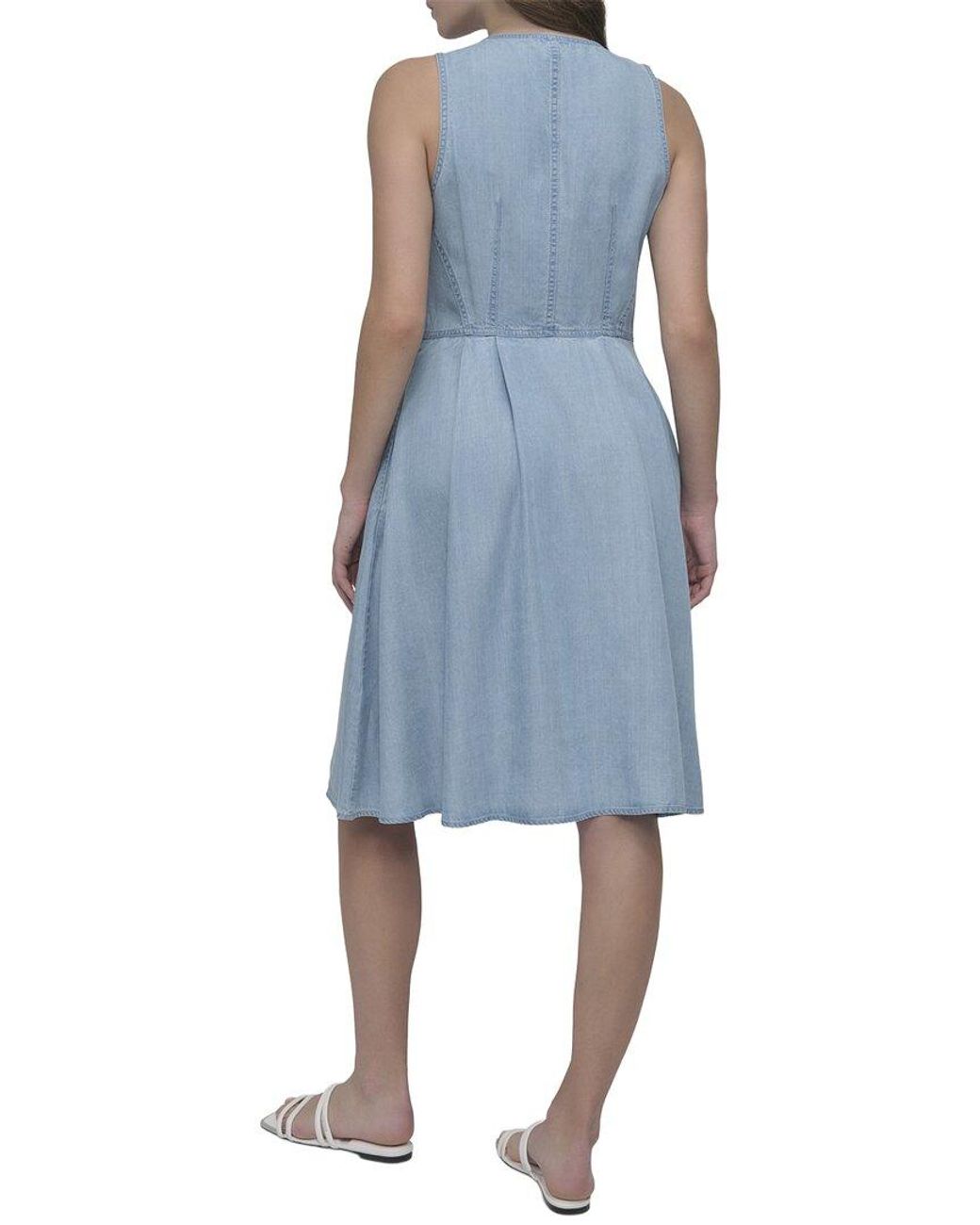DKNY Blue V-Neck Dress