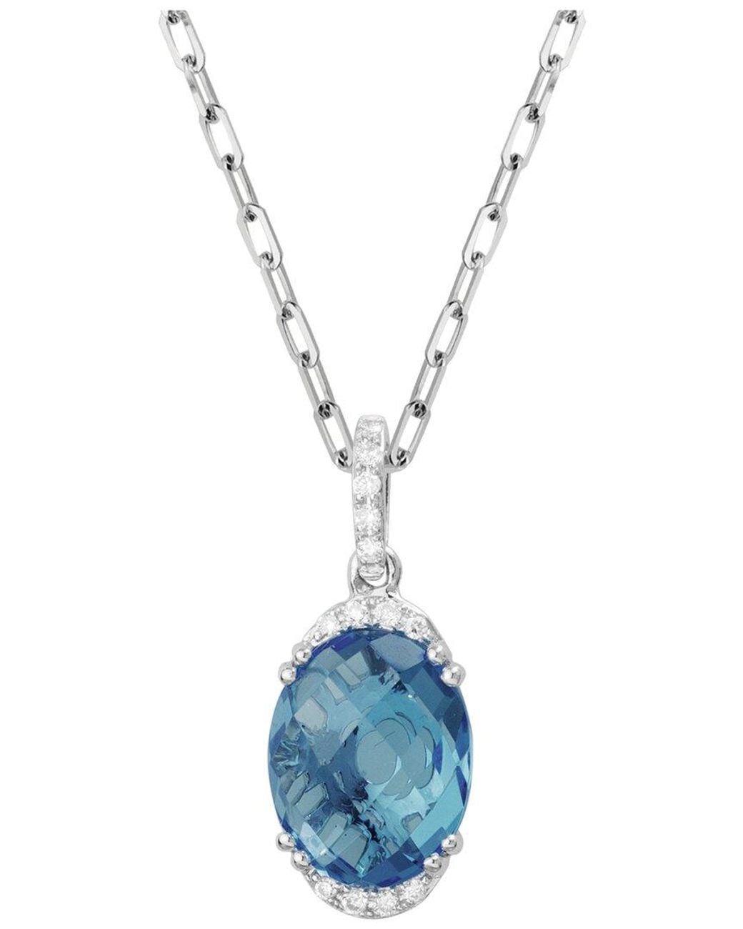 Diamond Select Cuts 14k Diamond .06 Ct. & 3.20 Ct. London Blue Topaz Necklace