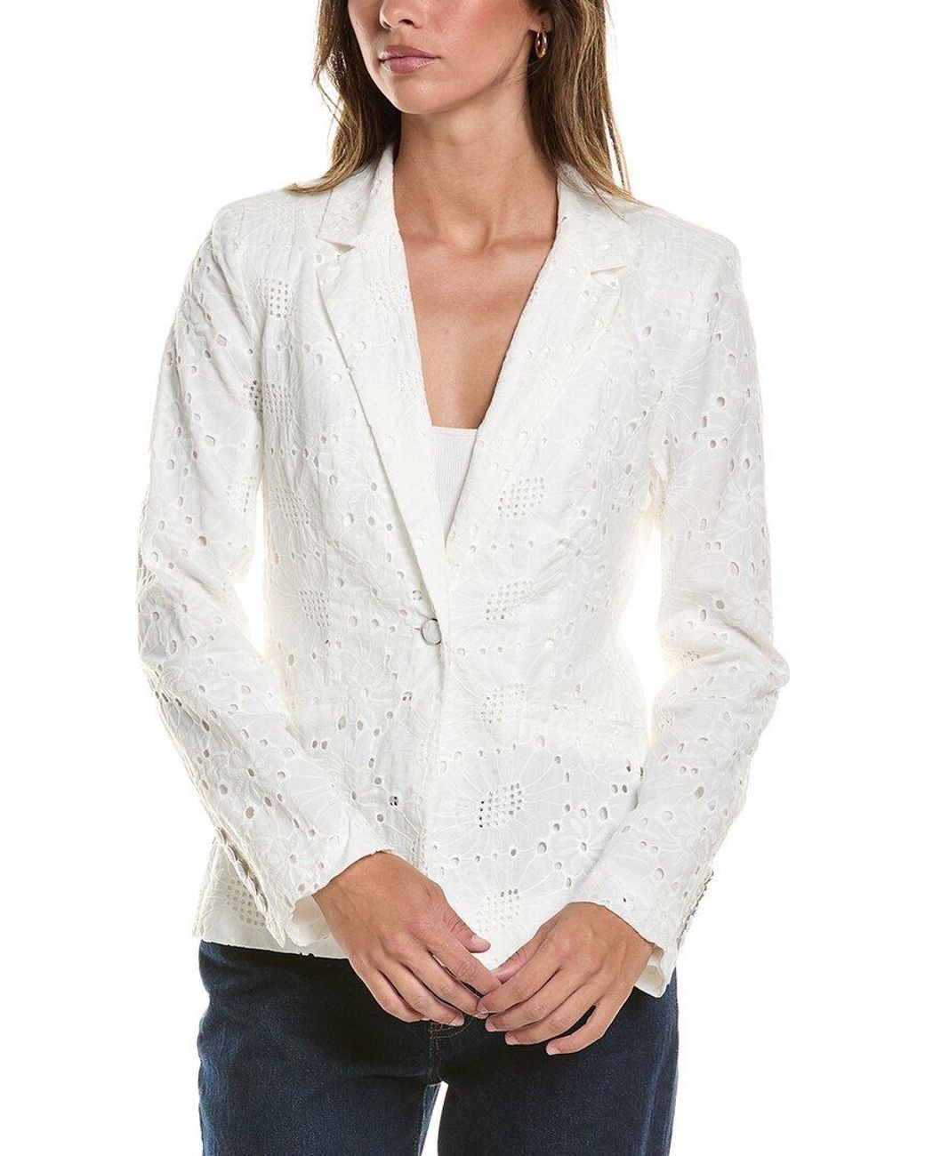 Cece White Broderie Straight Blazer