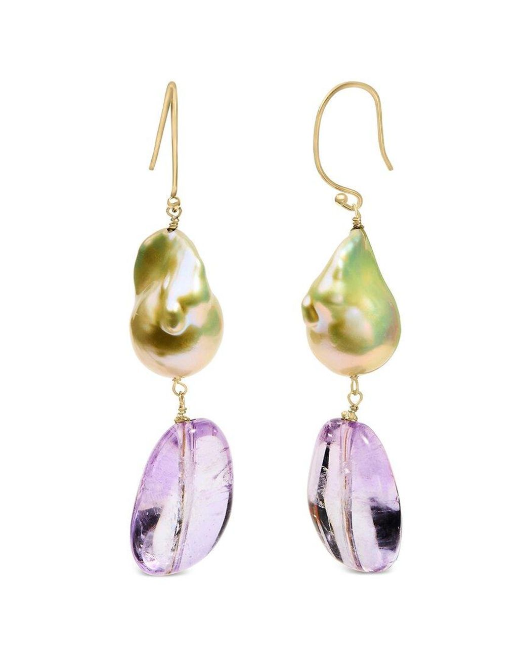 Haus of Brilliance Metallic Colorful Gemstones 14K Amethyst & Pearl Dangle Earrings